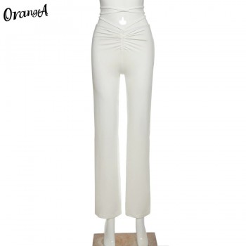OrangeA 2020 fashion bandage women straight pants solid elastic high waist slim long trousers 2020 summer streetwear outfits